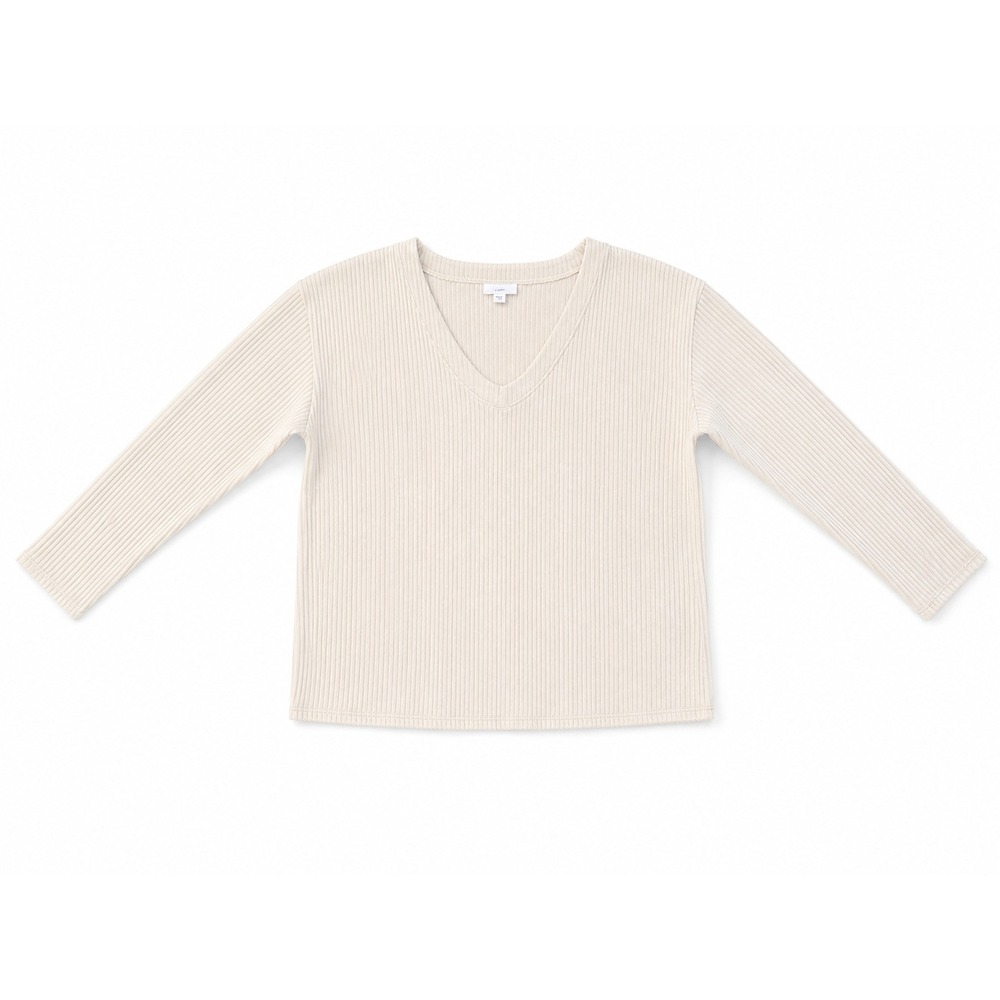 J. Jill Cream Ribbed V-Neck Long Sleeve Top Women's‎ Small Soft Stretch